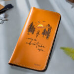 Adventure leather wallet with mountain artwork
