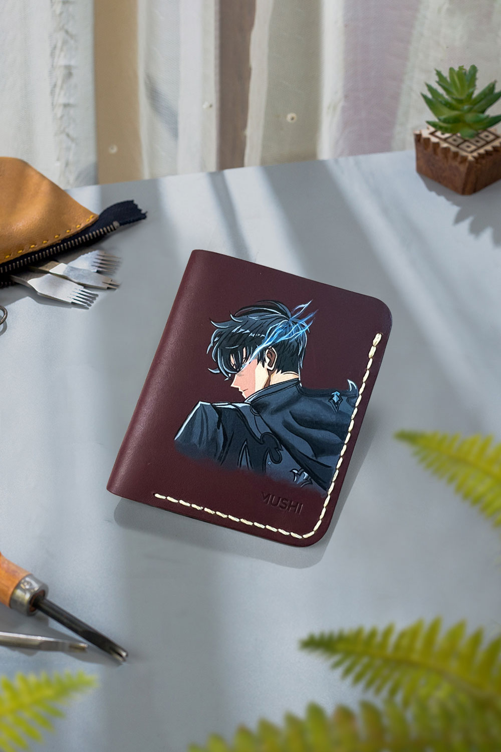 SUNG-JIN-WOO-Featured-Image Anime wallet for Solo Leveling fans featuring Sung Jin-Woo artwork on genuine leather