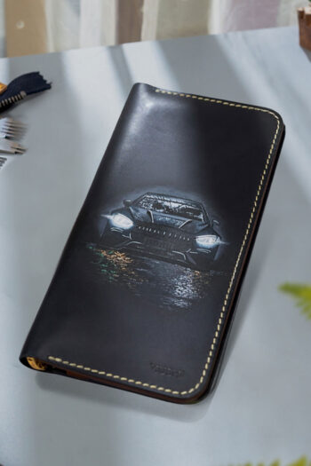 Luxury leather wallet with car art on night street design